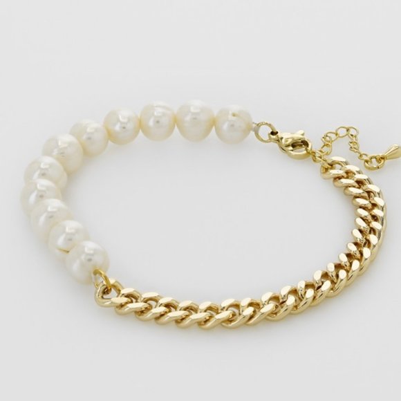 SueSue Jewelry - Genuine Freshwater Pearls 18K Gold Curb Bracelet